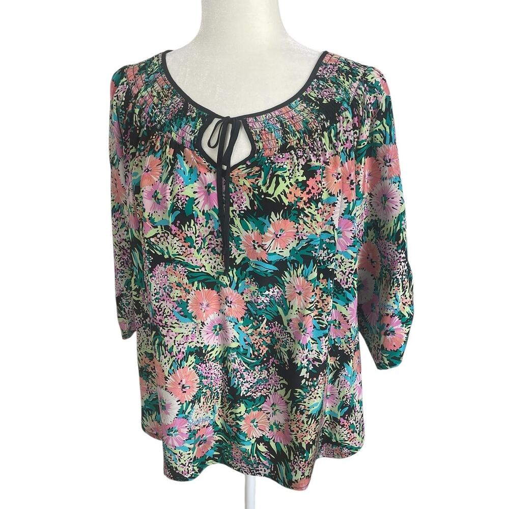 Yumi Kim Silk Floral Blouse Top Size Large Boho Bold Classic Unique - Picture 3 of 12